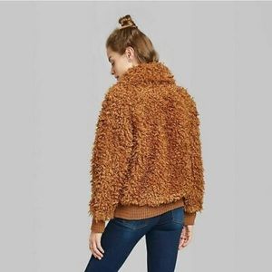 LIKE NEW! Wild Fable Womens Cognac Zip Up Sherpa Jacket